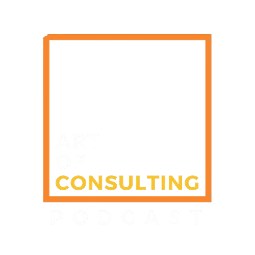 Art of Consulting Podcast logo featuring an orange square outline with the text "ART OF CONSULTING" in bold white and yellow letters, emphasizing its focus on consulting and business insights relevant to ERP solutions and digital transformation.